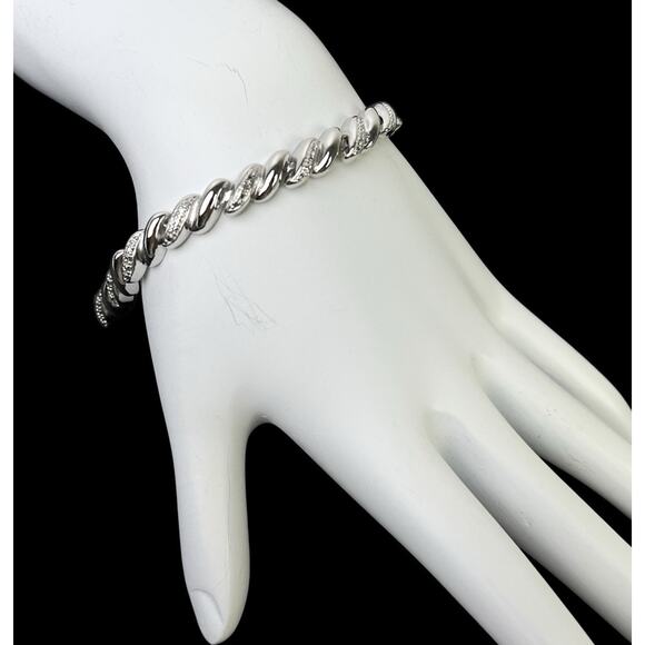 Silver Tone Bracelet PAJ BB China Textured Metal Shiny Smooth Links 8 Inch - Picture 1 of 12